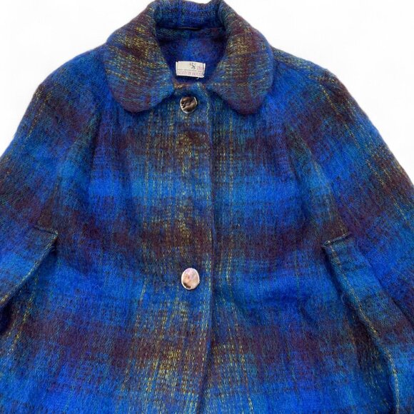 The Scotch House Blue Wool Mohair Tartan Plaid Button Cape Wrap Jacket - Picture 2 of 11